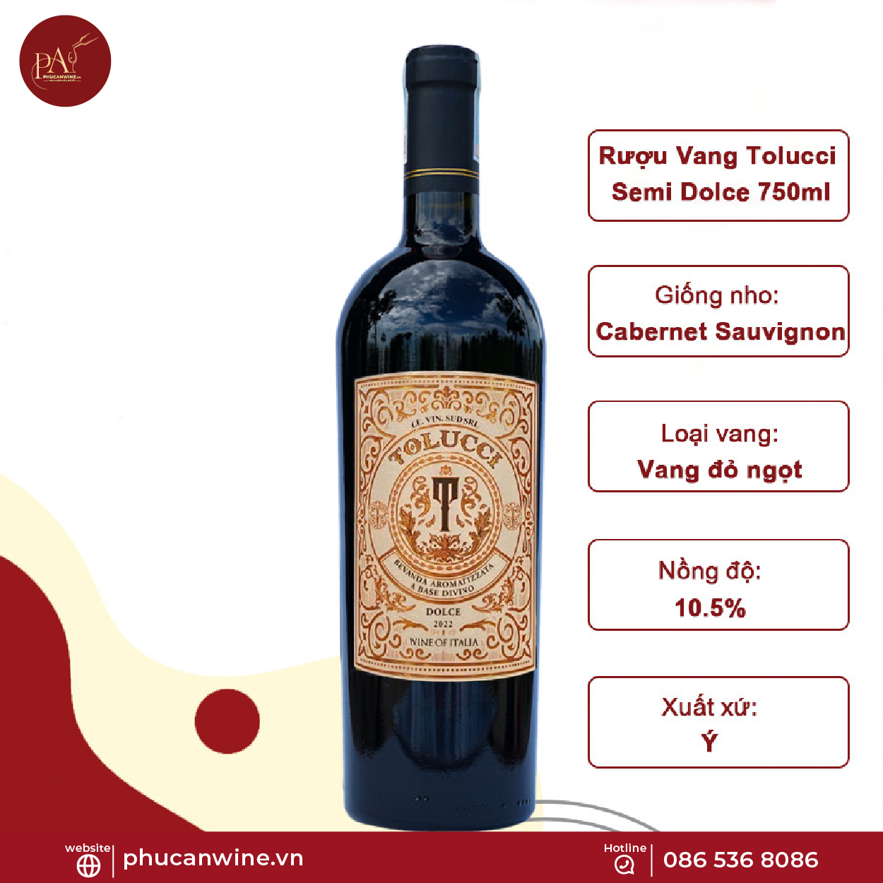 Rượu Vang Đỏ Ngọt Ý Tolucci Semi Dolce