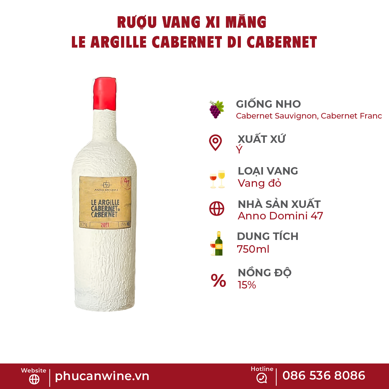 Rượu Vang Xi Măng Le Argille Cabernet di Cabernet