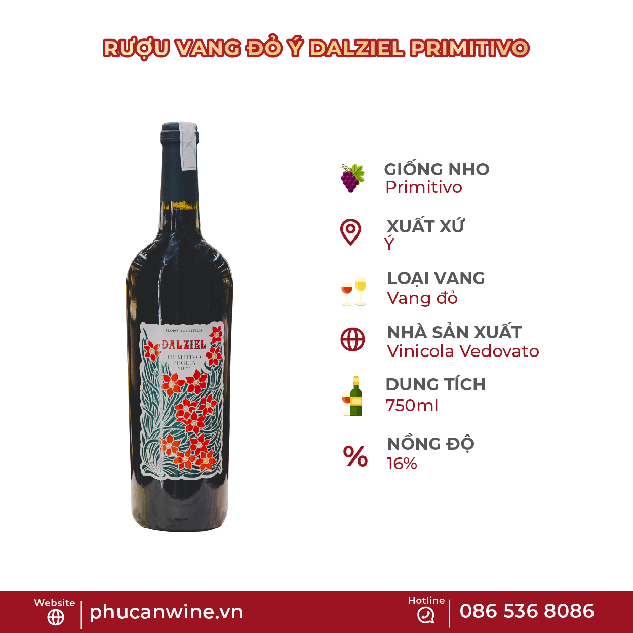 Rượu vang đỏ Ý Dalziel Primitivo