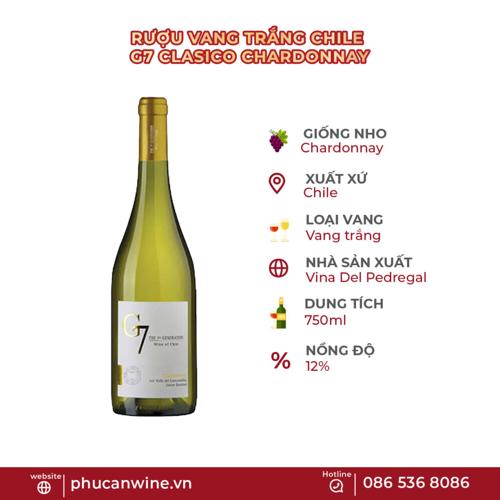Rượu vang trắng Chile G7 Clasico Chardonnay