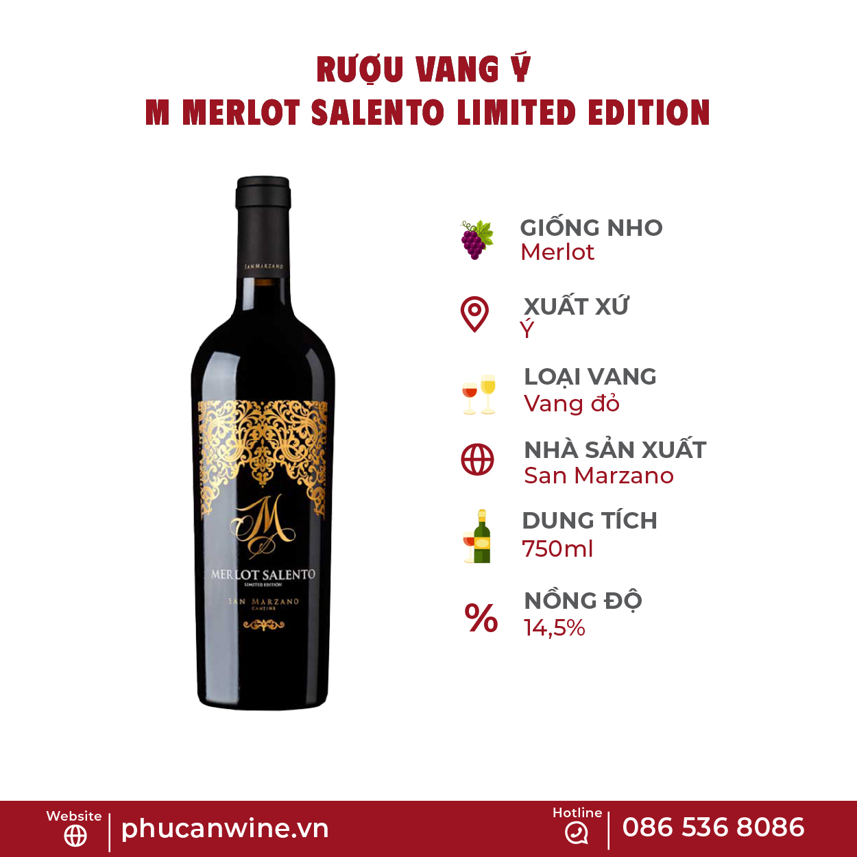 Rượu Vang Ý M Merlot Salento Limited Edition