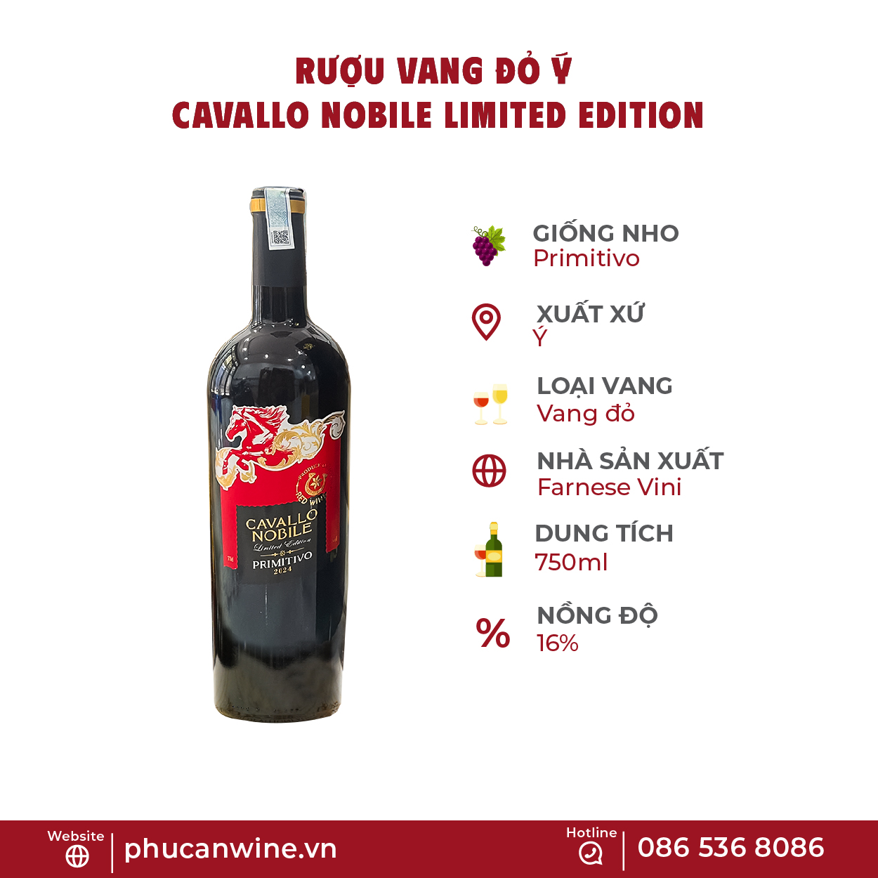 Vang Ý Đỏ Cavallo Nobile Primitivo Limited Edition