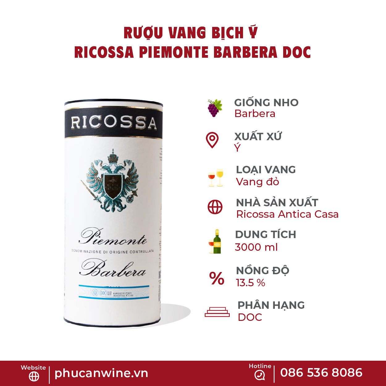 Rượu Vang Bịch Ý Ricossa Piemonte Barbera DOC